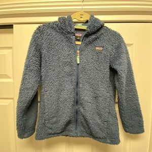 PATAGONIA girls’ size Large hooded fleece jacket Blue